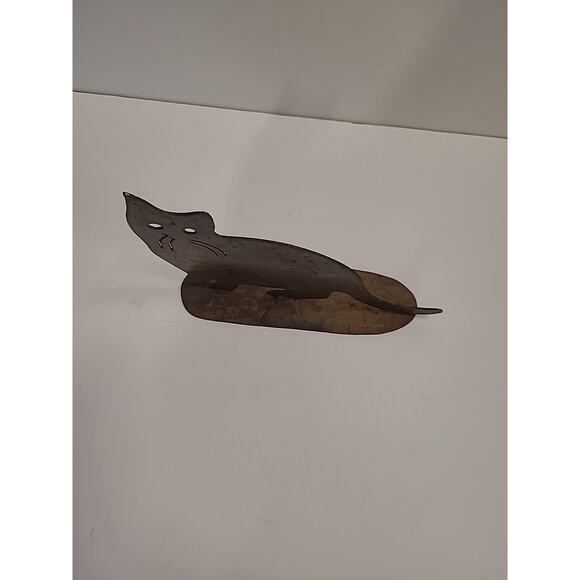 Metal Kitty Cat Sculpture Doorstop Book End Handcrafted Rustic Cutout Country - Picture 6 of 9
